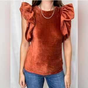 THML Ribbed Velvet Flutter Sleeve Top Small